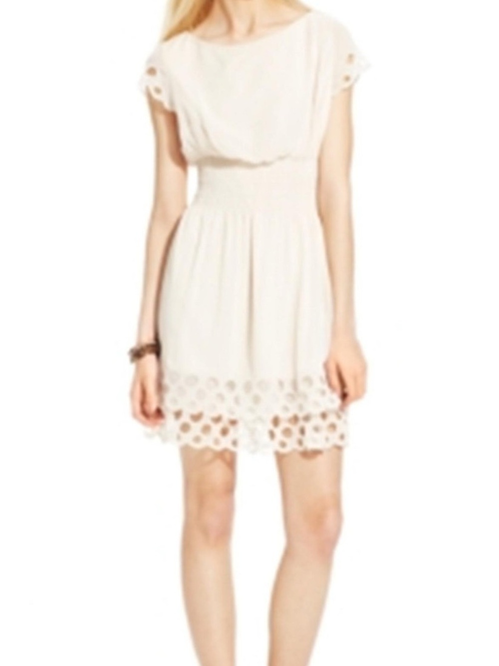 Bar III Cream Short Sleeve Mini Dress